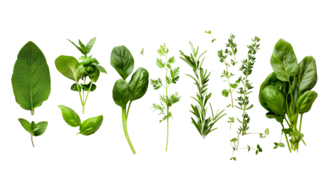 Fresh green herbs on transparent background
