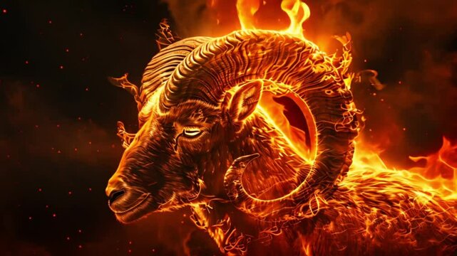 aries fiery ram with horns astrology and zodiac sign Generative AI