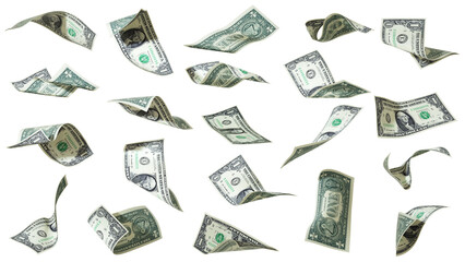 3D rendering of Set of  US dollar notes flying in different angles and orientations isolated on transparent background. currency of United states  © RODWORKS