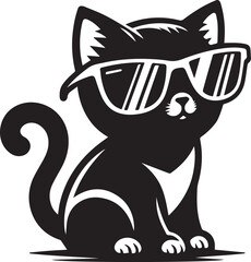 kitten wearing sun glass silhouettes vector illustration.
