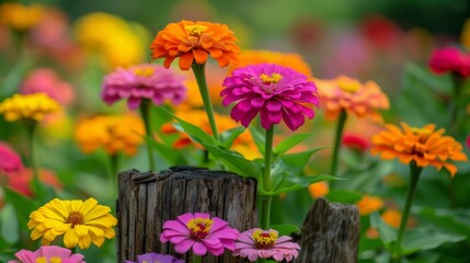 Obraz premium Zinnia Flowers in the Garden 
