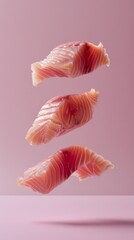 Levitating rockfish fillet cut pieces separated