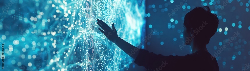 Poster interacting with a digital data visualization screen