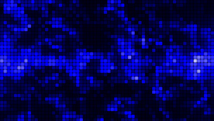 Blue mosaic background in technology concept. Abstract blue LED squares. Technology digital square blue color background. Bright pixel grid background. 3D rendering