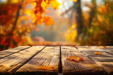 Autumn leaves on a wooden table.