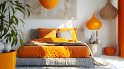 decor home orange indoor pillow bed fall lamp modern design interior