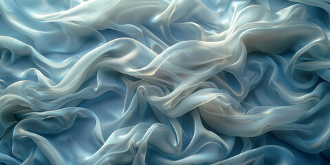 Fototapeta premium beautiful concept holiday romance bridal wedding bedding linen bed template table view top lay fl fabric creases soft design space background elegant satin silk blue light 