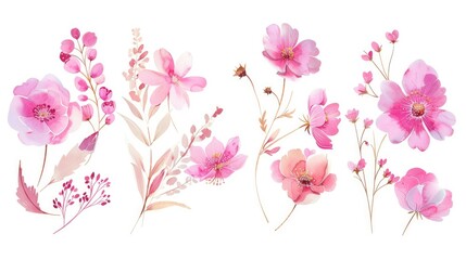 Obraz premium set watercolor pink flower for wedding decoration invitation on white background