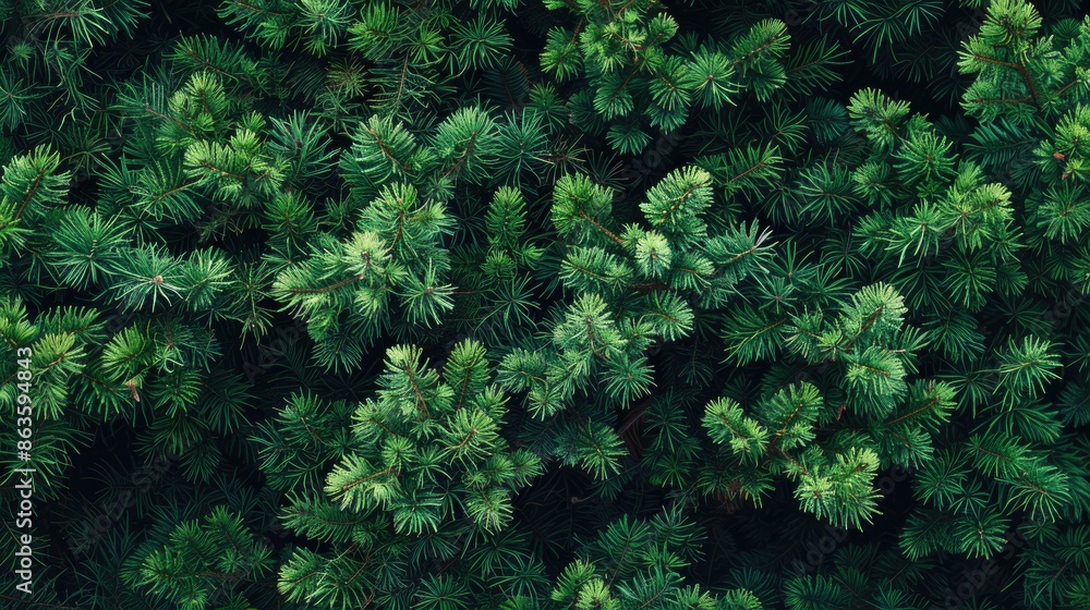 Poster close up view of juniper tree branches green backdrop with prickly needles banner with space for tex