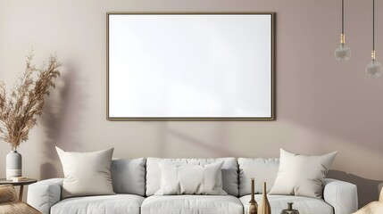 Frame mockup, ISO A paper size. Living room wall poster mockup. Interior mockup with house background. Modern interior design. 3D render