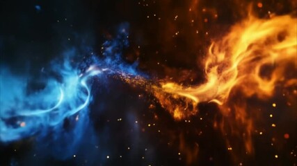abstract created by blue flame with sparks and glowing dust