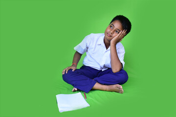 Education Concept,schoolboy do not understand the lesson or have no ida how to do homework at home...