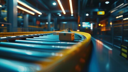 Dynamic Motion Conveyor Belt with Digital Monitoring Abstract Industrial Technology Concept