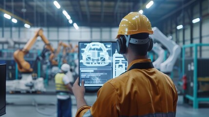 Future Tech Workers in Robotic Maintenance Bay Augmented Reality at Work