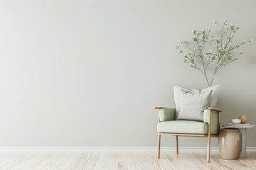 Modern interiors in neutral color with minimal furniture decor, copy space and natural lighting. Residential contemporary space for Real Estate advertising.