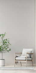 Modern interiors in neutral color with minimal furniture decor, copy space and natural lighting. Residential contemporary space for Real Estate advertising.