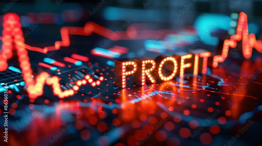 Poster financial growth concept with profit highlighted. digital stock market display showing rising graphs