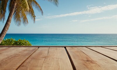Fototapeta premium table wood for product visualization in the tropical beach