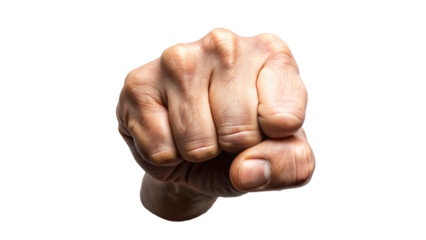 A clenched fist, a symbol of strength and determination raised in the air
