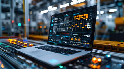 The intricate details of a PLC being managed by a laptop