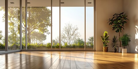 Sunlight Streaming Through Large Windows in a Minimalist Room