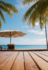 Obraz premium table wood for product visualization in the tropical beach