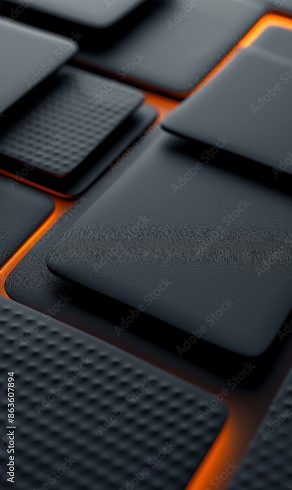 Poster a black and orange background with a black square in the middle
