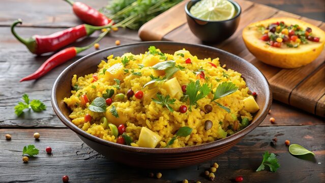 Spicy and tangy Maharashtrian breakfast Kanda Batata Poha , Maharashtrian, breakfast, Indian, cuisine, traditional