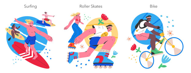 Summer Sports Activities. Flat Vector Illustration