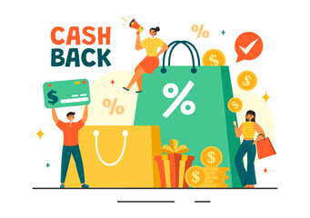 Cashback Vector Illustration with Financial Payment to Money Cashback Service for a Buyer in a Flat Cartoon Style Background