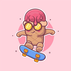 cool ice cream use cone character mascot playing skateboard isolated cartoon