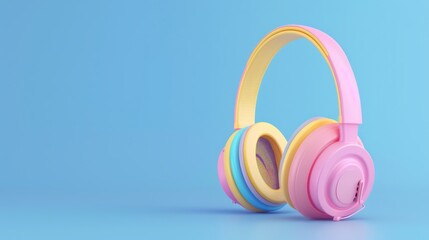 Wireless Headphones on Vibrant  Blue Background with 3D Effect for Fashion and Music Concept