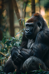 Obraz premium Sitting male gorilla, wildlife and nature
