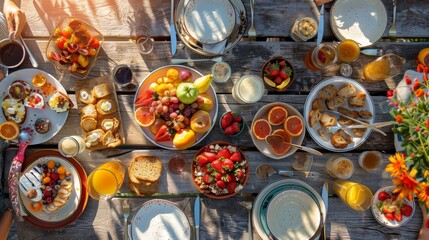 Savor the Morning Vibrant Brunch Delights on Sunlit Patio Table