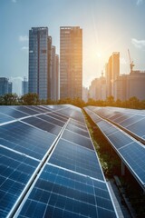 A tall building with a lot of windows and a sun shining on it. The sun is reflecting off the windows, creating a bright and sunny atmosphere