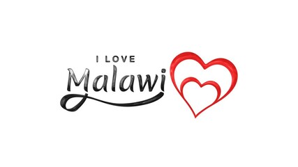I Love Malawi Text Animation with Transparent Background. Design suitable for Malawi themed events, advertisements, social media posts.