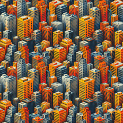 Fototapeta premium Seamless Vertical isometric urban city illustration pattern, graphic, wallpaper, Cityscape drawing, Cityscape graphic design