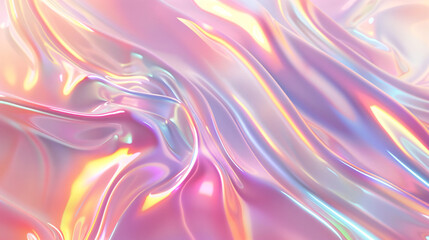 3d render of Holographic iridescent abstract background with hologram effect, pastel colors, shiny, wave and wavy texture