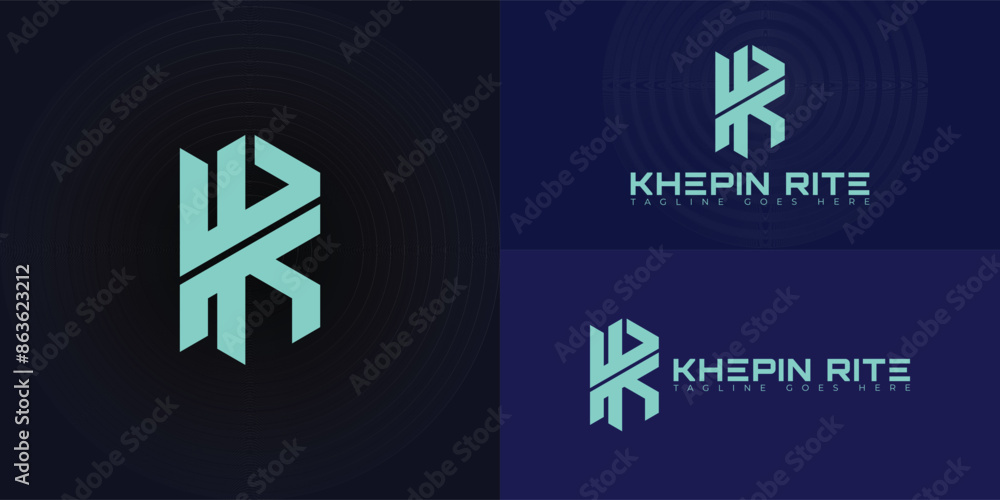 Aufkleber abstract initial hexagon letters kr or rk logo in green color isolated on multiple background colors