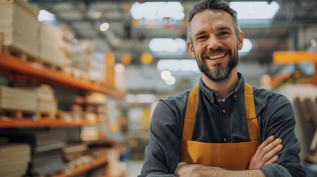 smiling salesman at construction super store