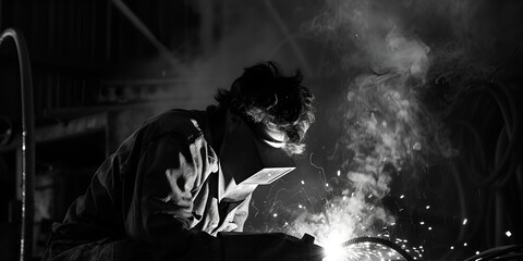 Fototapeta premium Welder in action. Low depth of focus