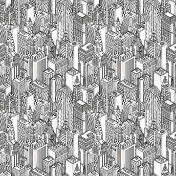 Seamless Vertical isometric urban new york city drawing illustration pattern, graphic, wallpaper, Manhattan Cityscape drawing, Doodle Cityscape graphic design, NYC cityscape