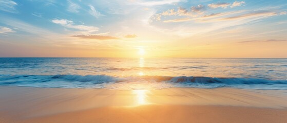 Fototapeta premium Serene Sunset Scene on a Spacious Sandy Beach