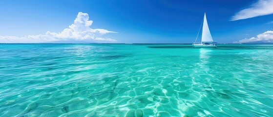 Naklejka premium Tranquil Ocean Scene with Sailboats Under Clear Skies