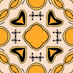 Yellow and black pattern with heart-shaped elements