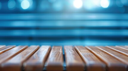 Wooden Bench with Metal Slats in Public Space