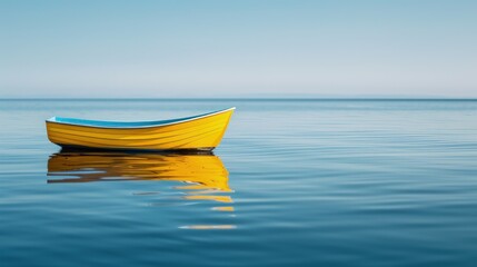 Small Yellow Boat Floating Alone, "BOTH TOP" Text Noted