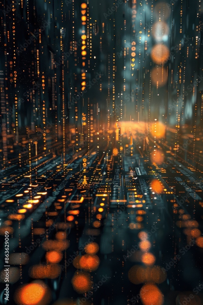 Poster a computer chip with red lights. concept of technology and innovation