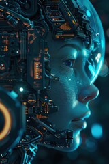 A computer chip with red lights. Concept of technology and innovation