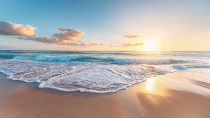 Fototapeta premium Serene Sunrise Over Ocean Beach